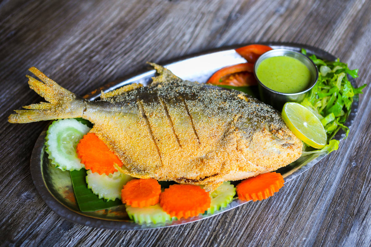 Stuffed Pomfret, served